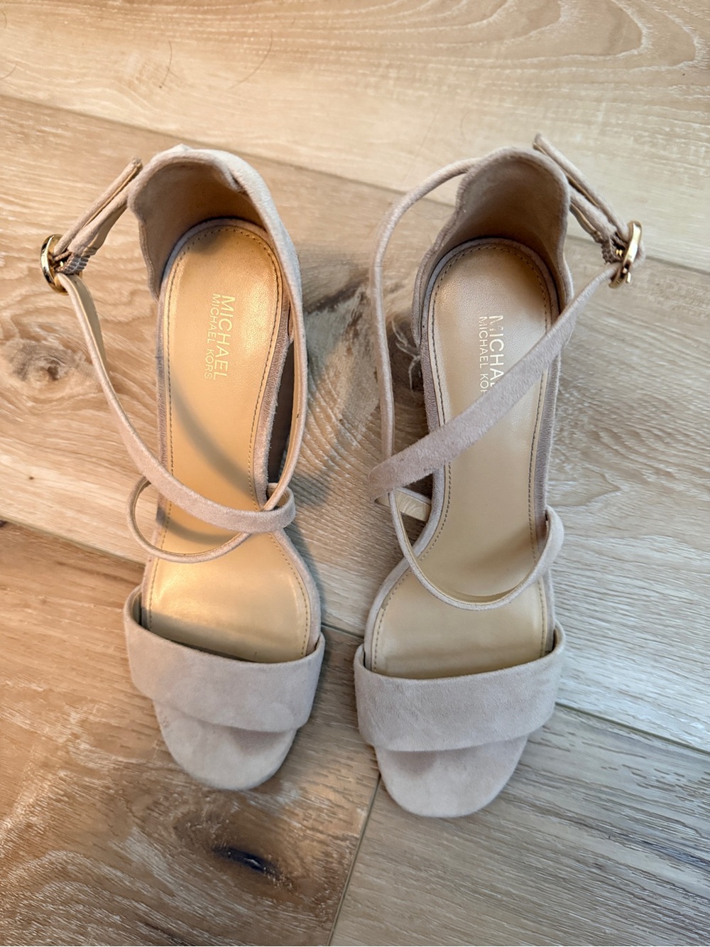 Michael Kors Beige Suede Ankle-Strap Wedge Heels